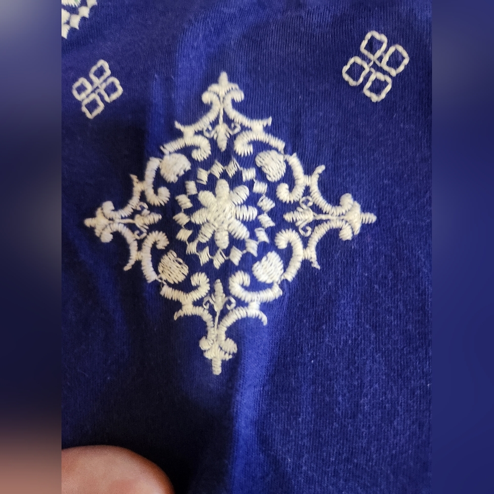 St. John's Bay Blue Embroidered Short Sleeve Top Size S - Picture 3 of 6